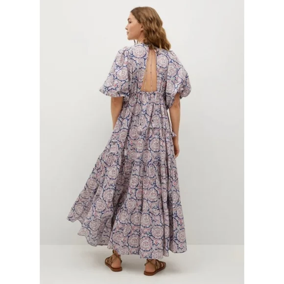 Chufy X MANGO Paisley Printed Tiered Maxi Dress Size 6 Color White Paisley - Picture 4 of 16